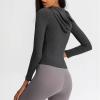 image:imageFlygo Womens Full Zip Workout Hoodie Crop Stretchy Athletic Sweatshirt JacketGrey