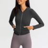 image:imageFlygo Womens Full Zip Workout Hoodie Crop Stretchy Athletic Sweatshirt JacketGrey