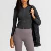 image:imageFlygo Womens Full Zip Workout Hoodie Crop Stretchy Athletic Sweatshirt JacketGrey