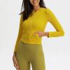 image:imageFlygo Womens Full Zip Workout Hoodie Crop Stretchy Athletic Sweatshirt JacketYellow