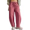 image:imageFlygo Womens Barrel Pants Cotton Wide Leg Enzyme Washed Drawstring Pants High Elastic Waisted Lounge Trousers with PocketsCoralpink
