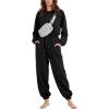 image:imageFlygo Womens Casual One Piece Jumpsuits Long Sleeve Crewneck Open Back Rompers Wide Leg Drawstring Waist Outfits with PocketsBlack