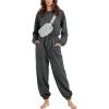 image:imageFlygo Womens Casual One Piece Jumpsuits Long Sleeve Crewneck Open Back Rompers Wide Leg Drawstring Waist Outfits with PocketsDarkgrey
