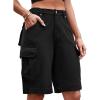 image:imageFlygo Womens Elastic Waist Cargo Denim Shorts Butt Lift MultiPockets Loose Fit Casual Bermuda ShortsBlack