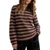 image:imageFlygo Womens Rugby Striped Polo Shirts Vintage Long Sleeve V Neck Preppy Pullover Top Y2K Lapel Collar Button Sweatshirts TeeBrownS