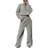 image:imageFlygo Womens Sweat Set Fleece Sweatsuit 2 Piece Outfit Half Zip Pullover Sweatshirt Joggers Tracksuit SetsLight Grey