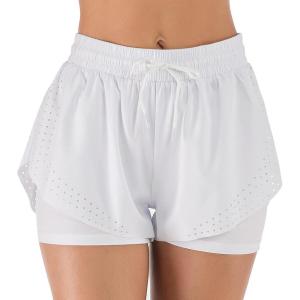 image:imageFlygo Womens 2 in 1 Running Shorts QuickDry Mesh Yoga Workout Athletic ShortsWhite