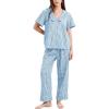 image:imageFlygo Womens Gingham Pajamas Set Cotton 2 Piece Pj Set Scalloped Collar Babydoll Shirt Pants Plaid Y2K Lounge SetsBlue