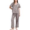 image:imageFlygo Womens Gingham Pajamas Set Cotton 2 Piece Pj Set Scalloped Collar Babydoll Shirt Pants Plaid Y2K Lounge SetsCoffee