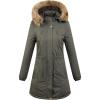 image:imageFlygo Womens Winter Warm Hooded Thicken Fleece Lined Parkas Long Coat Puffer Jacket Large Army Green