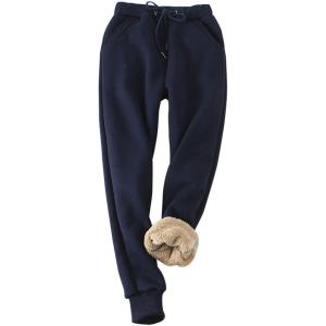image:imageFlygo Womens Warm Fleece Joggers Pants Sherpa Lined Active Running Sweatpants XSmall Navy