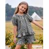 image:imageFlygo Girls Plaid 2 Piece Outfits Cotton Gingham Sets Cute Button down Ruffle Peplum Top Shorts Sweatsuit Set 514 YearsBlack
