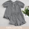 image:imageFlygo Girls Plaid 2 Piece Outfits Cotton Gingham Sets Cute Button down Ruffle Peplum Top Shorts Sweatsuit Set 514 YearsBlack
