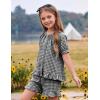 image:imageFlygo Girls Plaid 2 Piece Outfits Cotton Gingham Sets Cute Button down Ruffle Peplum Top Shorts Sweatsuit Set 514 YearsBlack