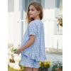 image:imageFlygo Girls Plaid 2 Piece Outfits Cotton Gingham Sets Cute Button down Ruffle Peplum Top Shorts Sweatsuit Set 514 YearsBlue