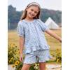 image:imageFlygo Girls Plaid 2 Piece Outfits Cotton Gingham Sets Cute Button down Ruffle Peplum Top Shorts Sweatsuit Set 514 YearsBlue