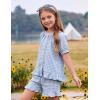 image:imageFlygo Girls Plaid 2 Piece Outfits Cotton Gingham Sets Cute Button down Ruffle Peplum Top Shorts Sweatsuit Set 514 YearsBlue