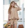 image:imageFlygo Girls Plaid 2 Piece Outfits Cotton Gingham Sets Cute Button down Ruffle Peplum Top Shorts Sweatsuit Set 514 YearsBrown