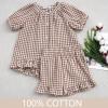 image:imageFlygo Girls Plaid 2 Piece Outfits Cotton Gingham Sets Cute Button down Ruffle Peplum Top Shorts Sweatsuit Set 514 YearsBrown