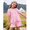 image:imageFlygo Girls Plaid 2 Piece Outfits Cotton Gingham Sets Cute Button down Ruffle Peplum Top Shorts Sweatsuit Set 514 YearsPink