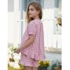 image:imageFlygo Girls Plaid 2 Piece Outfits Cotton Gingham Sets Cute Button down Ruffle Peplum Top Shorts Sweatsuit Set 514 YearsPink