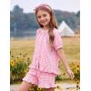 image:imageFlygo Girls Plaid 2 Piece Outfits Cotton Gingham Sets Cute Button down Ruffle Peplum Top Shorts Sweatsuit Set 514 YearsPink