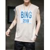 image:imageFlygo Mens Cotton Letters Printed Summer Sleeveless Shirt Muscle Workout Training Tank TopsBeige
