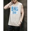 image:imageFlygo Mens Cotton Letters Printed Summer Sleeveless Shirt Muscle Workout Training Tank TopsBeige