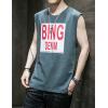 image:imageFlygo Mens Cotton Letters Printed Summer Sleeveless Shirt Muscle Workout Training Tank TopsDenim Blue