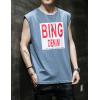 image:imageFlygo Mens Cotton Letters Printed Summer Sleeveless Shirt Muscle Workout Training Tank TopsLight Blue