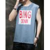 image:imageFlygo Mens Cotton Letters Printed Summer Sleeveless Shirt Muscle Workout Training Tank TopsLight Blue