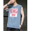 image:imageFlygo Mens Cotton Letters Printed Summer Sleeveless Shirt Muscle Workout Training Tank TopsLight Blue