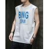 image:imageFlygo Mens Cotton Letters Printed Summer Sleeveless Shirt Muscle Workout Training Tank TopsWhite