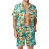 image:imageFlygo Mens 2 Piece Hawaiian Shirts and Shorts Set 80s 90s Outfit Summer Beach SuitBlue