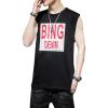 image:imageFlygo Mens Cotton Letters Printed Summer Sleeveless Shirt Muscle Workout Training Tank TopsBlack
