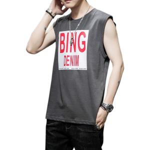 image:imageFlygo Mens Cotton Letters Printed Summer Sleeveless Shirt Muscle Workout Training Tank TopsDark Grey