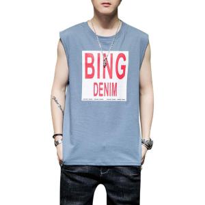 image:imageFlygo Mens Cotton Letters Printed Summer Sleeveless Shirt Muscle Workout Training Tank TopsLight Blue
