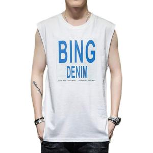 image:imageFlygo Mens Cotton Letters Printed Summer Sleeveless Shirt Muscle Workout Training Tank TopsWhite