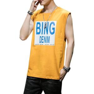 image:imageFlygo Mens Cotton Letters Printed Summer Sleeveless Shirt Muscle Workout Training Tank TopsYellow