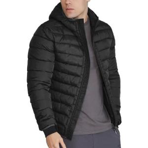 image:imageFlygo Mens Lightweight Puffer Jacket Hooded Insulated Winter Jackets Water Resistant Down Bubble Puffy CoatsBlack