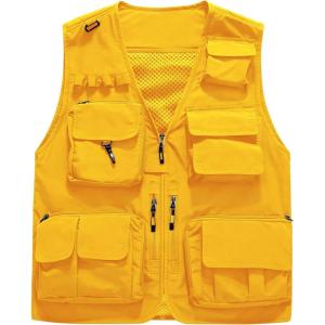image:imageFlygo Mens Casual Lightweight Outdoor Fishing Work Safari Travel Photo Cargo Vest Jacket Multi PocketsYellow