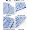 image:imageFlygo Gingham Pajamas for Women Puff Short Sleeve Babydoll Set Cute 2 Piece Henley Top Wide Leg Pants Lounge Pjs SetsBlue