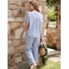 image:imageFlygo Gingham Pajamas for Women Puff Short Sleeve Babydoll Set Cute 2 Piece Henley Top Wide Leg Pants Lounge Pjs SetsBlue