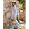 image:imageFlygo Gingham Pajamas for Women Puff Short Sleeve Babydoll Set Cute 2 Piece Henley Top Wide Leg Pants Lounge Pjs SetsBlue