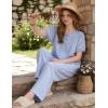 image:imageFlygo Gingham Pajamas for Women Puff Short Sleeve Babydoll Set Cute 2 Piece Henley Top Wide Leg Pants Lounge Pjs SetsBlue