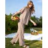 image:imageFlygo Gingham Pajamas for Women Puff Short Sleeve Babydoll Set Cute 2 Piece Henley Top Wide Leg Pants Lounge Pjs SetsBrown