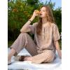 image:imageFlygo Gingham Pajamas for Women Puff Short Sleeve Babydoll Set Cute 2 Piece Henley Top Wide Leg Pants Lounge Pjs SetsBrown