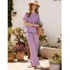 image:imageFlygo Gingham Pajamas for Women Puff Short Sleeve Babydoll Set Cute 2 Piece Henley Top Wide Leg Pants Lounge Pjs SetsPurple
