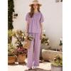 image:imageFlygo Gingham Pajamas for Women Puff Short Sleeve Babydoll Set Cute 2 Piece Henley Top Wide Leg Pants Lounge Pjs SetsPurple