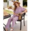 image:imageFlygo Gingham Pajamas for Women Puff Short Sleeve Babydoll Set Cute 2 Piece Henley Top Wide Leg Pants Lounge Pjs SetsPurple